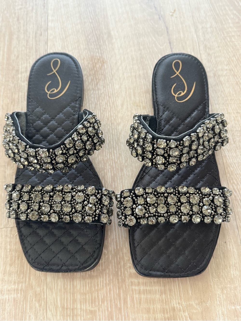 Sam Edelman Black Jeweled Double-Strap Slide Sandals